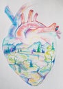 Colorful human heart art landscape