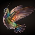 Colorful Hummingbird in Flight on Black Background . AI generated Illustration