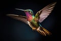 Colorful Hummingbird in Flight on Black Background . AI generated Illustration