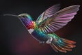 Colorful Hummingbird in Flight on Dark Background . AI generated Illustration