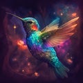 Colorful hummingbird with open wings against the background of a abstract glowing galaxy Royalty Free Stock Photo