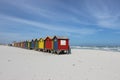 Colorful huts on Muizenberg Beach on warm summers day Royalty Free Stock Photo