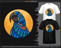 Colorful Hyacinth macaw bird mandala arts isolated on black and white t shirt Royalty Free Stock Photo