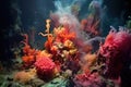 colorful hydrothermal vents surrounded by deep-sea fauna