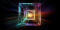 colorful hypercube spaceship timewarp rainbow Tesseract generative AI