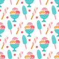 Colorful ice cream with berries on a white background. Vector seamless pattern. Wallpaper, packaging paper design Royalty Free Stock Photo