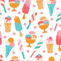 Colorful ice cream with berries on a white background. Vector seamless pattern. Wallpaper, packaging paper design Royalty Free Stock Photo