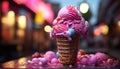 A colorful ice cream cone brings joy and indulgence generated by AI
