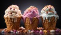 A colorful ice cream cone collection, a sweet summer indulgence generated by AI