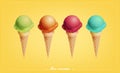 Colorful Ice cream in the cone, Different flavors, Vector Royalty Free Stock Photo