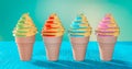 Colorful Ice Cream Cones  ice cream scoops of different colors and flavours with berries, nuts and fruits Summer and Sweet menu Royalty Free Stock Photo