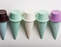 Colorful ice cream cones in a row on white background Royalty Free Stock Photo