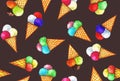 Colorful ice cream in light brown wafer horns Royalty Free Stock Photo