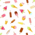 Colorful ice cream popsicles and cones seamless pattern. Royalty Free Stock Photo