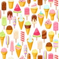 Colorful ice cream popsicles and cones seamless pattern. Royalty Free Stock Photo