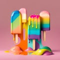 Colorful ice cream popsicles on pink background. 3d rendering