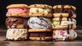AI generated illustration of assorted flavored ice cream sandwiches, ranging from chocolate