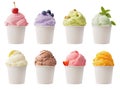 Colorful ice cream scoops with decor in cups on a transparent background Royalty Free Stock Photo
