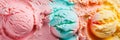 Colorful ice cream scoops melting background banner. Panoramic web header. Wide screen wallpaper