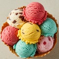 Colorful Ice Cream Scoops in Waffle Bowl Royalty Free Stock Photo