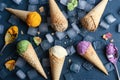 Colorful ice creams on the ice