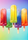 Colorful ice popsicles on color background. Summer icecream on wood stick Royalty Free Stock Photo