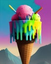 Colorful icecream in a cone, generative ai