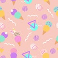 Colorful icecream with a memphis background, in a seamless pattern design