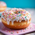 Colorful Iced Donut With Sprinkles - Stock Image