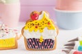 Colorful icing cookies in cupcake shape Royalty Free Stock Photo