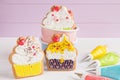 Colorful icing cookies in cupcake shape Royalty Free Stock Photo