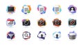 Colorful icon collection featuring computer, document, photography, user, and cloud elements Royalty Free Stock Photo