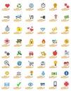 Colorful icon set of objects over hands Royalty Free Stock Photo