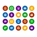 Colorful icon set travel shopping equipment circle