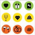 Colorful icon set - Wedding, marriage, bridal vector