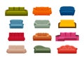 Colorful icon sofa set. Collection of furniture for home interiors