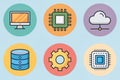 Colorful Icons Representing Computer Hardware Software and Cloud Computing AI generated. Royalty Free Stock Photo