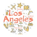 Colorful icons in summer Los Angeles theme