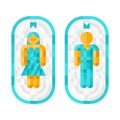 Colorful icons of woman and man for restroom, toilet, washroom, lavatory, closet, WC, bathroom. Male and female sign on