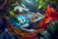 Colorful iguana in the fantasy rain forest, ai illustration Royalty Free Stock Photo
