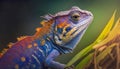 Colorful iguana. Iguana close-up macro portrait photo. Vivid bright colors skin.Posing for the camera, beautiful natural