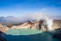 Colorful Ijen volcano crater lake and Raung. Royalty Free Stock Photo
