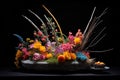 colorful ikebana display against a dark background Royalty Free Stock Photo