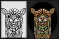 Colorful ILama head zentangle art with black line sketch isolated on black and white backgroundPrint