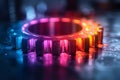 Colorful Illuminated Gear Close-Up - Industrial and Technological Design for Print or Digital Media Generative AI
