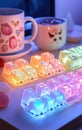 Colorful illuminated keyboard keys close up