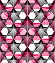 Colorful illusive abstract seamless pattern with overlapping geo
