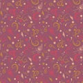 Colorful illustrated seamless background, pink repeat pattern