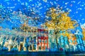 Colorful illustration of the buildings reflection along the canal in Amsterdam in the autumn