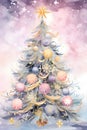 Colorful illustration, Christmas tree.Christmas banner with space for your own content Royalty Free Stock Photo